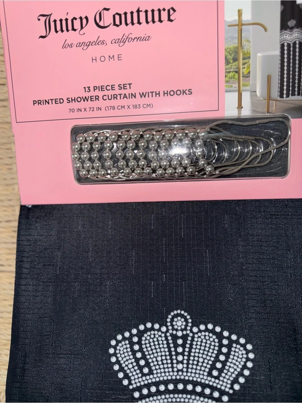 Black Shower Curtain 13-Piece Set with Hooks